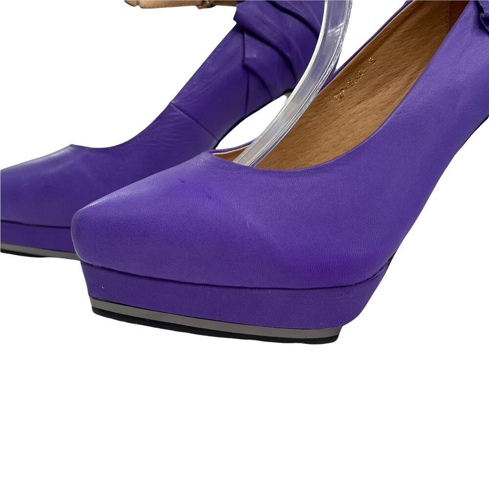 Bella Belle Purple Ankle Strap Platform Ruffle Back Party Stiletto Heels 9 - Picture 3 of 11